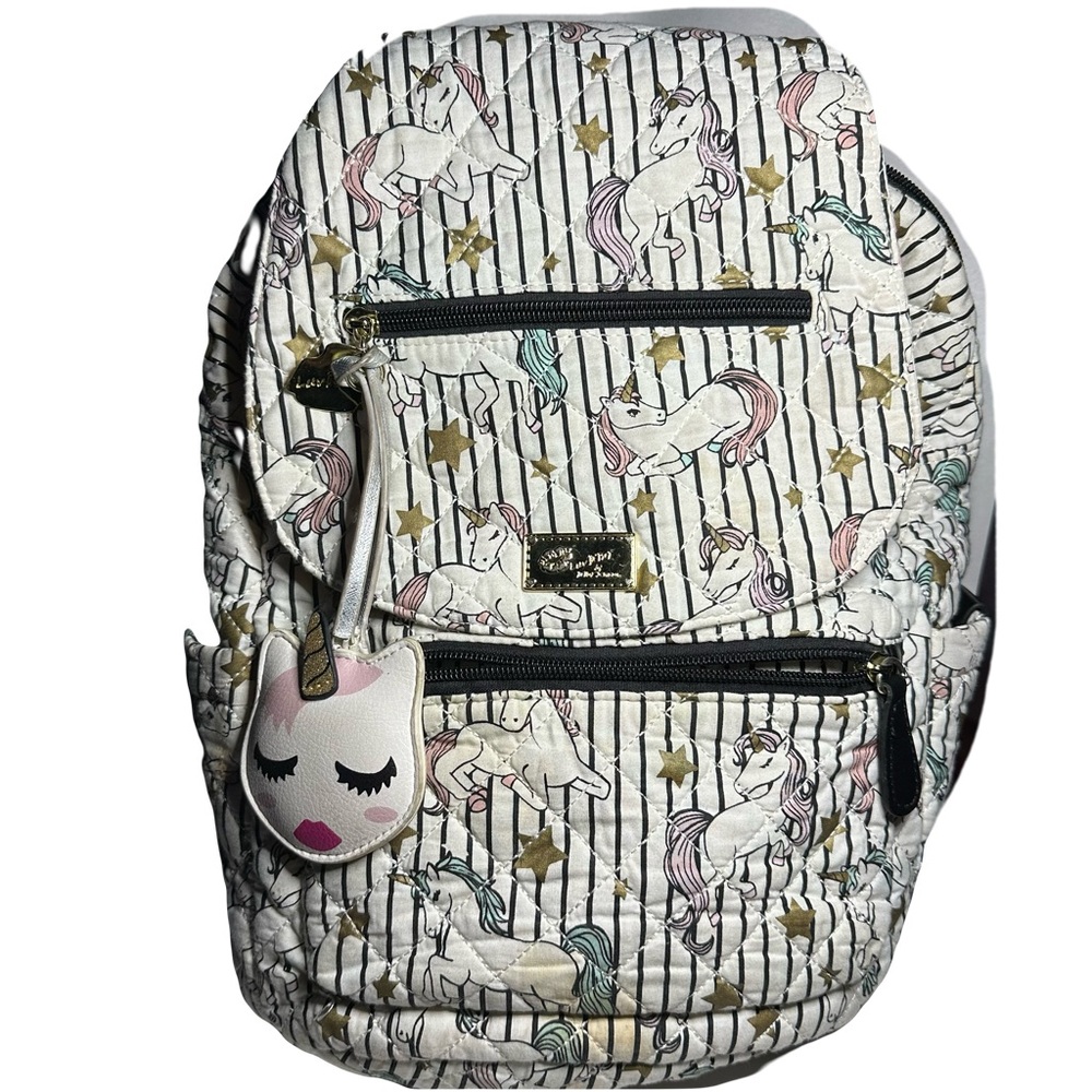 Unicorn Patterned Backpack with Gold Accents - image 1